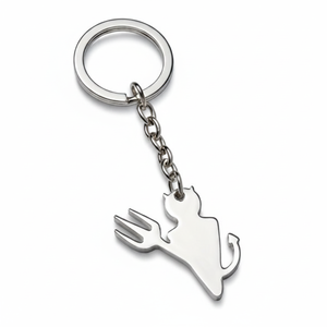 Portachiavi in metallo a forma di gatto diavolo, colore argento, per chiavi e borse - Product Image 2