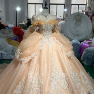 Robe de mariée élégante en organza style princesse française Xs242 Royal Lace avec traîne chapelle pour la mariée et la mère de la mariée - Product Image 3