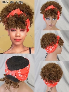 Perruques courtes à bandeau Letsfly 21$ en gros, 100% cheveux humains brésiliens, bouclées, avec cordon de serrage, pour femmes noires, disponibles - Product Image 3