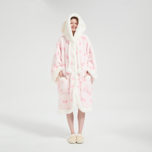 Fabrication de capes de pyjama en fourrure moelleuse surdimensionnée avec de grandes oreilles de lapin et pompons pour l'hiver, châle, <span class=keywords><strong>cape</strong></span>, haut, vêtements de nuit - Product Image 5