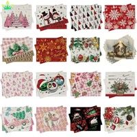 Napperons de Noël artificiels en polyester imprimés, motifs flocons de neige, carreaux et sapins, pour repas de Noël, décoration de cuisine et de fêtes