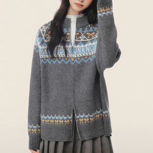 Maglione da <span class=keywords><strong>Donna</strong></span> <span class=keywords><strong>con</strong></span> <span class=keywords><strong>Zip</strong></span> e Motivo Nordico - Top Casual Trendy per Tutti i Giorni - Product Image 4