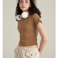Crop top d'été uni, coupe ajustée, en coton, manches raglan, pour logo personnalisé brodé