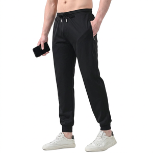 Pantalones Deportivos Ligeros de Algodón Negro para Hombre, Cintura Elástica con Cordón, Estilo Casual, Bolsillos Laterales, Transpirables, para Verano - Product Image 1