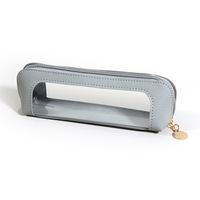 Étui à stylos en cuir PVC transparent, sac à fermeture éclair, sac de rangement pour stylos en PVC transparent, petite trousse à crayons à fermeture éclair portable pour les étudiants, l'école