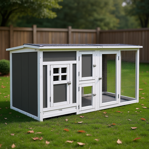 Gallinero de Madera de 63 Pulgadas con Techo de Policarbonato, Jaula para Aves de Corral Gris y Blanca, Modelo D0100X3HVN8 - Product Image 2