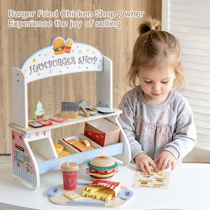 Ensembles de nourriture en bois pour jeux d'imitation, thème Burger <span class=keywords><strong>Shop</strong></span>, jouet de cuisine, comprenant un burger, une boisson gazeuse, <span class=keywords><strong>des</strong></span> frites, et <span class=keywords><strong>des</strong></span> billets de jeu, pour enfants garçons et filles - Product Image 3