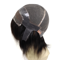 Wig pengganti pria Sistem rambut pria renda penuh kulit PU potongan rambut manusia India abu-abu pendek alami langsung dari pabrik