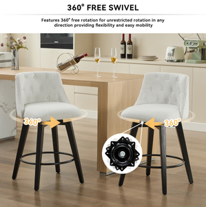 Modern Style Fabric Bar <b>Stool</b> Black Leg Contemporary Indoor Home Hotel Living Room Kitchen Design Wood Frame Set of 2 - Product Image 2