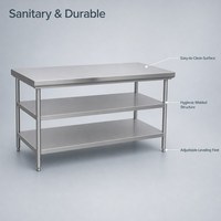 Table de préparation commerciale robuste à trois niveaux en acier inoxydable 304, sur pieds, pour restaurant, hôtel, cuisine, avec étagères