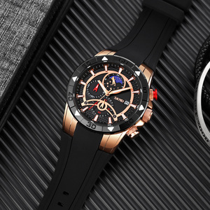 Montre chronographe ronde pour homme, bracelet en silicone de luxe, montre à quartz étanche 30M - Product Image 1