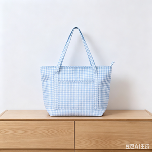 Sac <span class=keywords><strong>à</strong></span> main matelassé en gingham doux avec poche avant, sac fourre-tout léger en tissu écossais <span class=keywords><strong>Vichy</strong></span> pour le shopping - Product Image 4