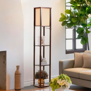 Modern Floor Lamp With Shelves Wood <b>LED</b> <b>Light</b> White Shade For Bedroom Living Room Office <b>Corner</b> Storage - Product Image 4
