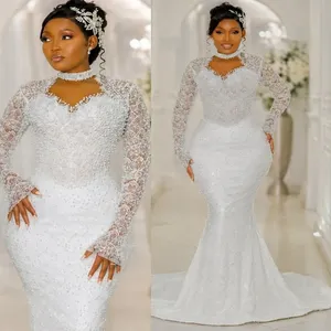 Vestido de Novia Africano Aso Ebi Talla Grande 2026, Vestido de Novia Sirena con Cuello Alto y Pedrería - Product Image 3