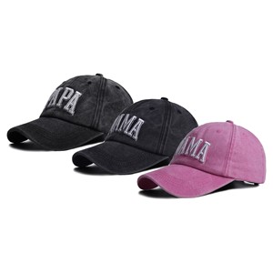 หมวกเบสบอลปักลาย MAMA & MINI 2 ชิ้น แบบวินเทจ ผ้าฝ้ายฟอก ปรับขนาดได้ สำหรับทุกเพศ - Product Image 4