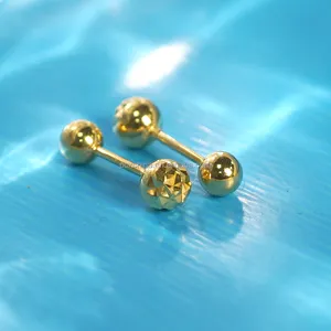 Perhiasan PCX anting-anting bola perhiasan emas 18k Oro anting-anting bola bulat halus wanita 18k anting-anting kancing manik-manik Solid