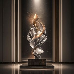 Sculpture d'art abstrait circulaire en acier inoxydable 304 poli, décorative urbaine extérieure, grand format, avec logo personnalisé, cadeau idéal - Product Image 6