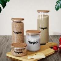 370ml 890ml 1370ml 1860ml Stoples Makanan Kaca Bulat dengan Tutup Sekrup Bambu untuk Menyimpan Ular, Kacang, Keripik, Kue, Logo Dapat Disesuaikan