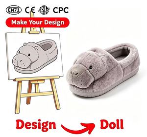 Pantoufles en peluche personnalisées en forme d'animaux de dessin animé 3D, tissu en coton, doublure en <span class=keywords><strong>maille</strong></span>, certifiées EN71, taille et couleur personnalisables, unisexe - Product Image 2
