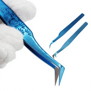 Blue Plasma Coated Color Eyelash Tweezer With Fiber Tip Different Point / Grip Design Stainless Steel Eyelash Extension tweezer - Product Image 2