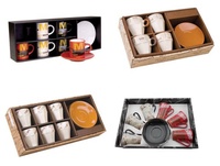 12 pièces Tasse à café en céramique et soucoupe Ensemble de thé et de café en porcelaine bon marché avec support