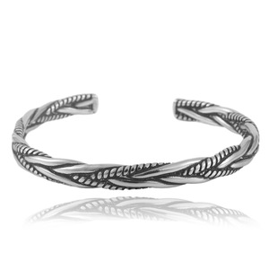 Yunnique Tibetan <b>Silver</b> Steel Color Titanium Steel Open <b>Bracelet</b> Twisted Woven Design Men Women Jewelry 28mm - Product Image 1