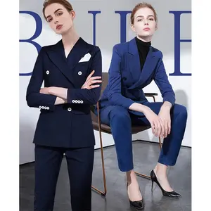 Ensemble Blazer Femme Pantalon Manufacturer Production Custom Polyester Pants Suit Navy Blue Blazer For Women