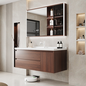Nuevo Mueble <span class=keywords><strong>de</strong></span> Baño Moderno <span class=keywords><strong>de</strong></span> MDF y Cerámica para Villa, Montado en la Pared, <span class=keywords><strong>con</strong></span> <span class=keywords><strong>Espejo</strong></span> Inteligente LED y Lavabo - Product Image 4