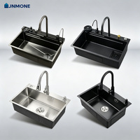 Fregadero de Cocina de Acero Inoxidable 304 Negro Nano, Fregadero Individual Hecho a Mano con Grifo Extraíble y Accesorios Completos