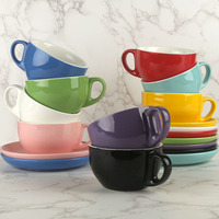 Ensemble tasse à café et soucoupe en céramique, tasse à thé en porcelaine brillante violette avec soucoupe assortie