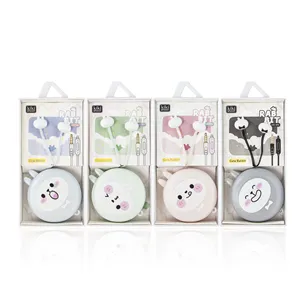 KIKI-393 Wholesale Price 3.5 Mm Cute Wire Cartoon Students For Girls Cable Earphones Custom Logo Storage Bag Wired Headphones