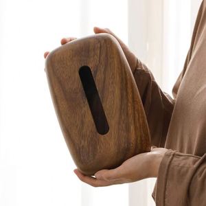 Pebble Style Style Walnut Wood Tissue <b>Box</b> Desktop Tissue Case Office Bedside Table <b>Decoration</b> <b>Storage</b> <b>Box</b> Kitchens Accessories - Product Image 4