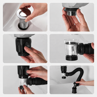 Kit de vidange flexible pour lavabo, anti-odeur, avec bouchon pop-up, filtre anti-colmatage et anti-fuite