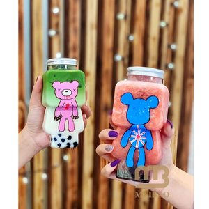 Bouteille Mini en Forme de Panda en PET PP Recyclable Écologique, Forme Ronde, Bouteille en Plastique pour Boissons, Couvercle pour Boissons Froides, Bubble Boba Milk Tea, Jus - Product Image 3
