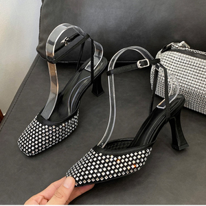 Sandales à talons en strass et maille, pantoufles tendance, talons pour femmes, été et printemps 2025 - Product Image 2