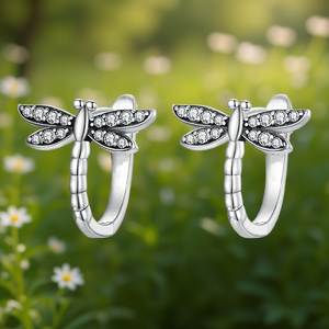 Orecchini a Perno con Libellula in Argento Tibetano, Placcati in Oro Bianco con Cristalli e Strass, Design a Forma di Insetto, Gioielli di Moda per Donna, Idea Regalo - Product Image 2