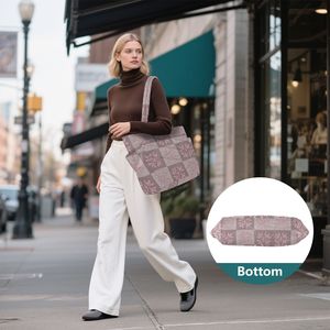 Bolsa de Mano de Algodón Acolchada Personalizada, Gran Capacidad, Bolso de Hombro para Mujer, Diseño Floral y a Cuadros, para Viajes y Uso Diario - Product Image 2