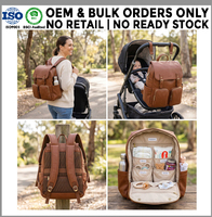Sac à langer en cuir vegan de qualité supérieure avec poches isothermes, sac multifonctionnel pour équipement de bébé avec sangle de poussette, fabricant OEM