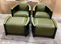 Fauteuil Aviateur Rétro en Aluminium Noir avec Accoudoirs et Repose-Pieds en Cuir PU Tomcat
