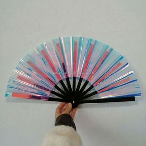 Abanico Plegable de Bambú Grande Hecho a Mano, Abanico Holográfico de PVC a Todo Color de 13 Pulgadas para Mujeres y Fiestas, Venta al Por Mayor - Product Image 4
