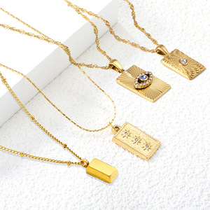 Collar con colgante rectangular de estilo europeo, diseño de estrella de acero inoxidable para mujer, joyería de regalo - Product Image 1