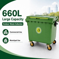 Conteneur à déchets mobile 660L en PEHD robuste à 4 roues pour collecte municipale avec couvercles, écologique, pour extérieur