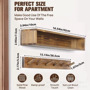 Wall-mounted storage <b>rack</b>, rustic wooden entryway coat <b>rack</b>, hallway <b>shelf</b>, sunglasses and key holder. - Product Image 2