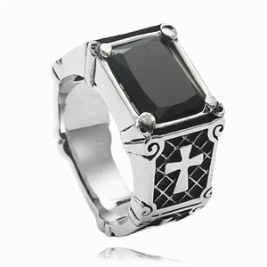 Europäisch-Amerikanischer Edelstahl Kreuzförmiger Ring Retro Trendy Unisex Personalisierter Punk Quadratischer Stein Mehrfarbiger Herrenring - Product Image 6