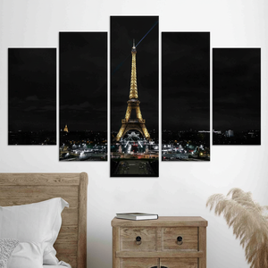 Elegante cuadro impreso en lienzo con vista nocturna de la Torre Eiffel - Decoración urbana moderna, JUEGO DE 5 LIESENSES DE LIENZO SURTIDOS - Product Image 3