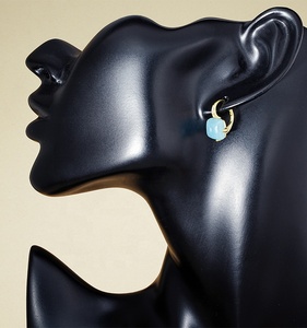 <span class=keywords><strong>Orecchini</strong></span> a Cerchio Quadrati in <span class=keywords><strong>Argento</strong></span> Sterling S925 Placcato Oro con <span class=keywords><strong>Acquamarina</strong></span> Naturale e Diamanti CZ, Design Gratuito, Trendy per Feste - Product Image 3