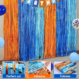 Tirai Foil Biru Motif Anjing, Hiasan Pinggiran Metalik Oranye dan Biru, Latar Belakang Foto untuk Dekorasi Pesta Ulang Tahun dan Baby Shower - Product Image 5