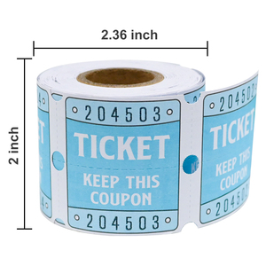 Rouleaux de billets de tombola à double perforation de 2x2 pouces, billets de coupon perforés bleus avec numéro unique à 6 chiffres, 250 billets par rouleau - Product Image 2
