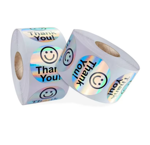 Rouleau d'autocollants de remerciement en PVC imperméable gaufré avec feuille d'or bleu rond personnalisé avec support adhésif - Product Image 3