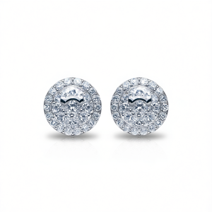 E1274 Orecchini in oro bianco con diamanti, taglio rotondo brillante, stile classico da donna, diamanti naturali colore D - Product Image 1